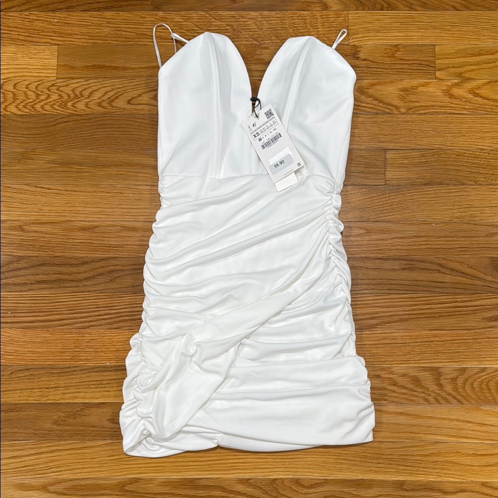 Elegant White Ruched Dress